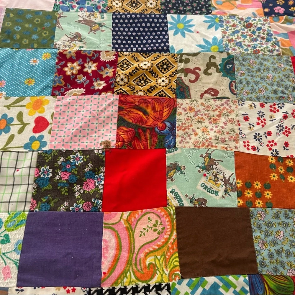 Vintage Handmade “Postage Stamp” Patchwork Quilt Multicolor Bedcover#0831256
